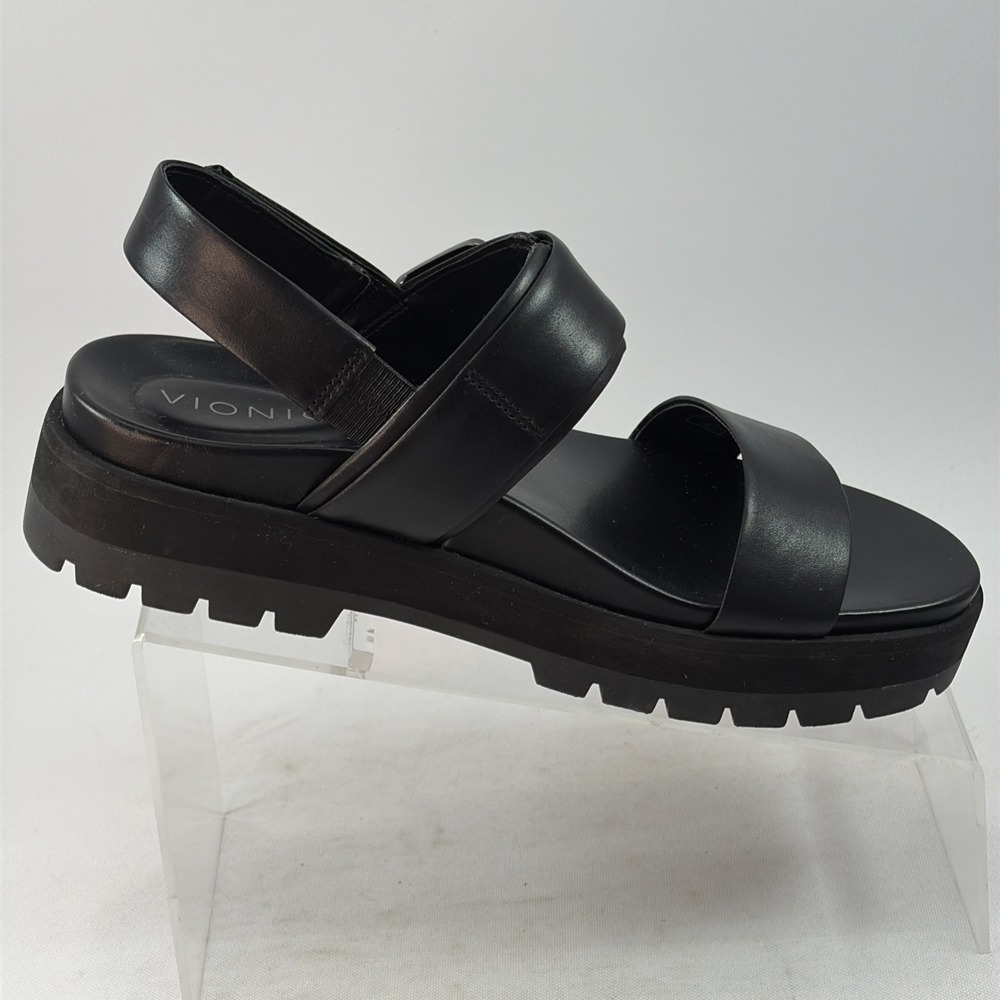 Vionic Torrance Platform Sandals Women's Size 7.5 Black Leather Strappy Orthotic - Picture 5 of 16